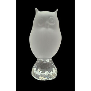 Reijmyre Swedish Frosted Glass Owl Figurine w/ Clear Base